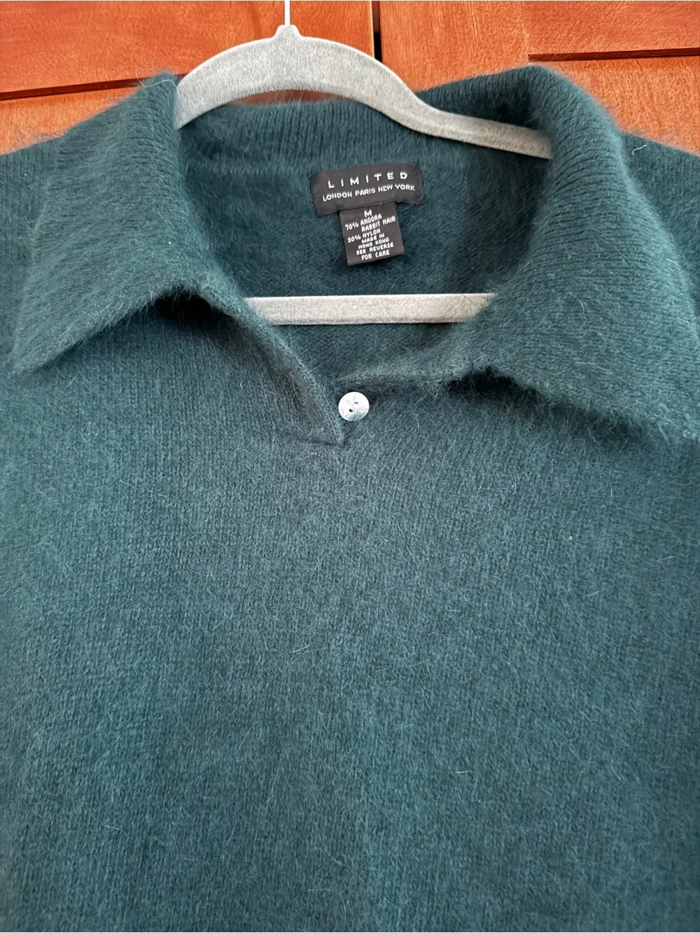 Vintage The Limited Angora Fuzzy Polo Sweater Green Size M 90s